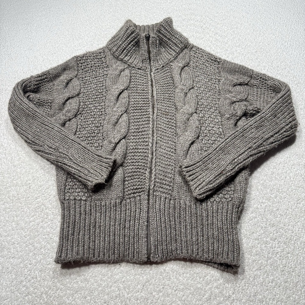 Elsamanda Womens Sweater Chunky Cable Knit Alpaca Wool Grey Full Zip Cardigan M